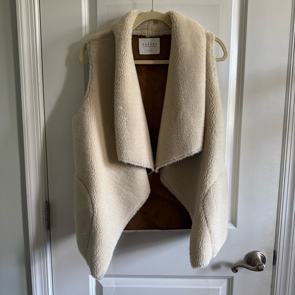 Velvet by Graham & Spencer | Cream Tan Shearling Suede Sleeveless Vest Size S